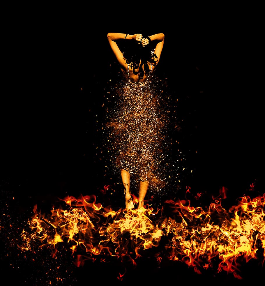 Woman, Pose, Loll, Dress, Flame, move, pretty, art, beautiful, fire - Natural Phenomenon