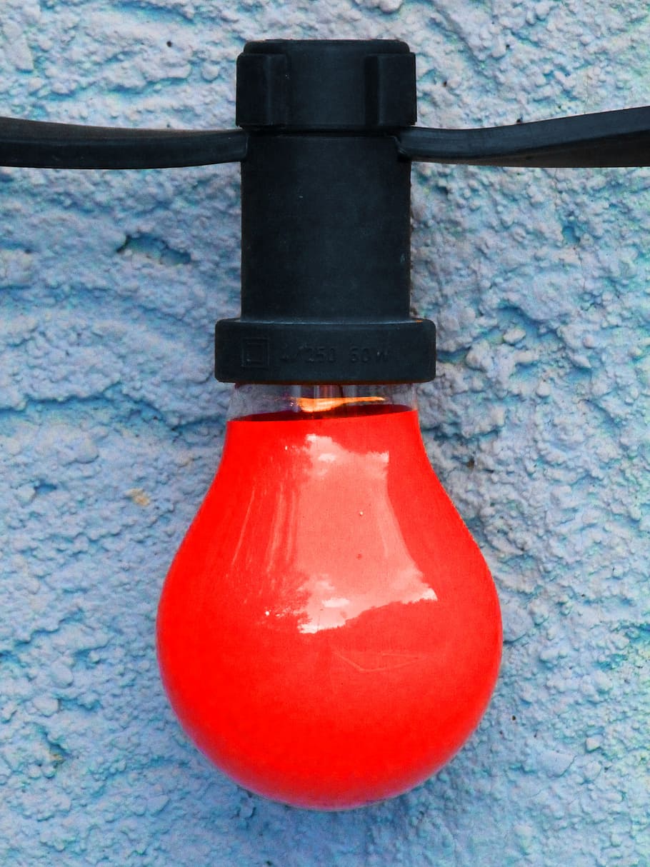 bulb, red bulb, red light, party, detail, red, day, safety, blue, close-up