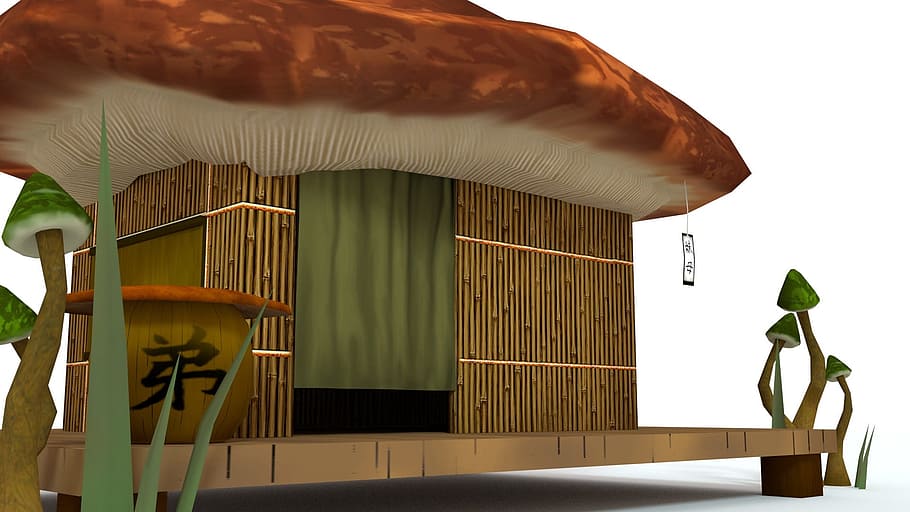 3D Blender, Cgi, Model 3D, dunia jamur, pondok jamur, 3d jamur, blender jamur 3d, jamur cgi, rumah jamur, poli rendah jamur