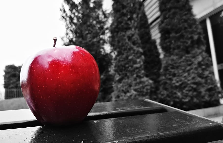 Apple, Black, White, black, white, red, fruit, food and drink, healthy eating, apple - fruit, food