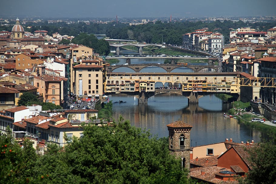 arno river, ponte vecchio, florence, ponte, bridge, famous, italy, architecture, building exterior, built structure