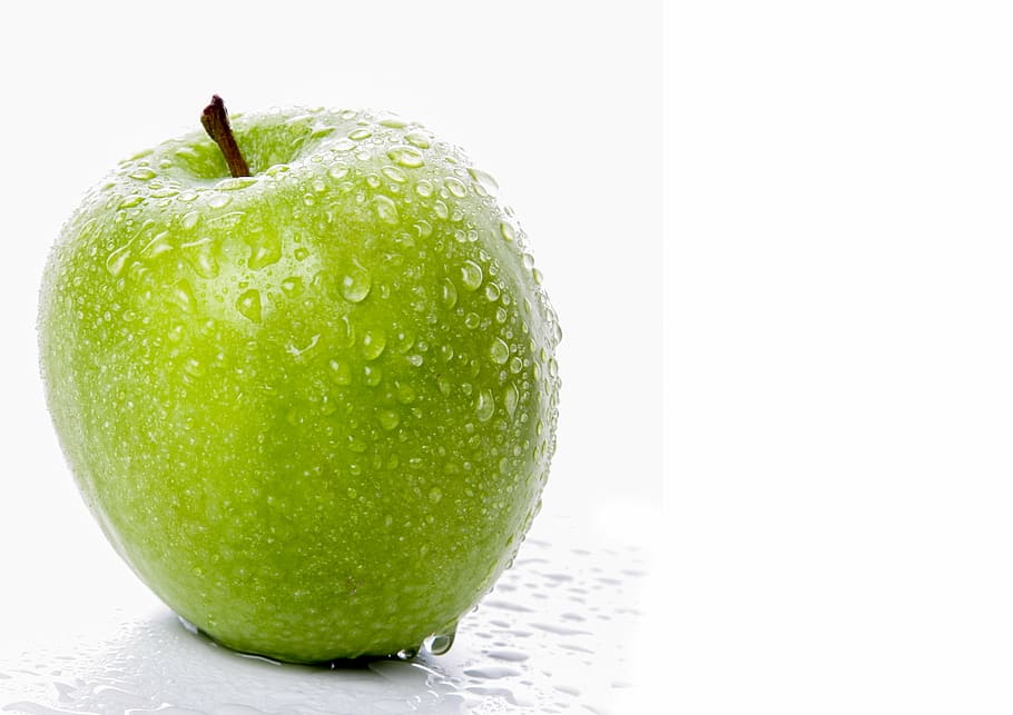 verde, manzana, blanco, superficie, saludable, fruta, vitaminas, naturaleza, frisch, árbol