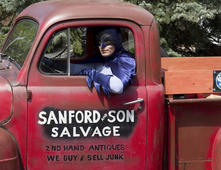 batman, sanford son, junk, truck, classic tv, sitcom, real people, mode of transportation, transportation, red