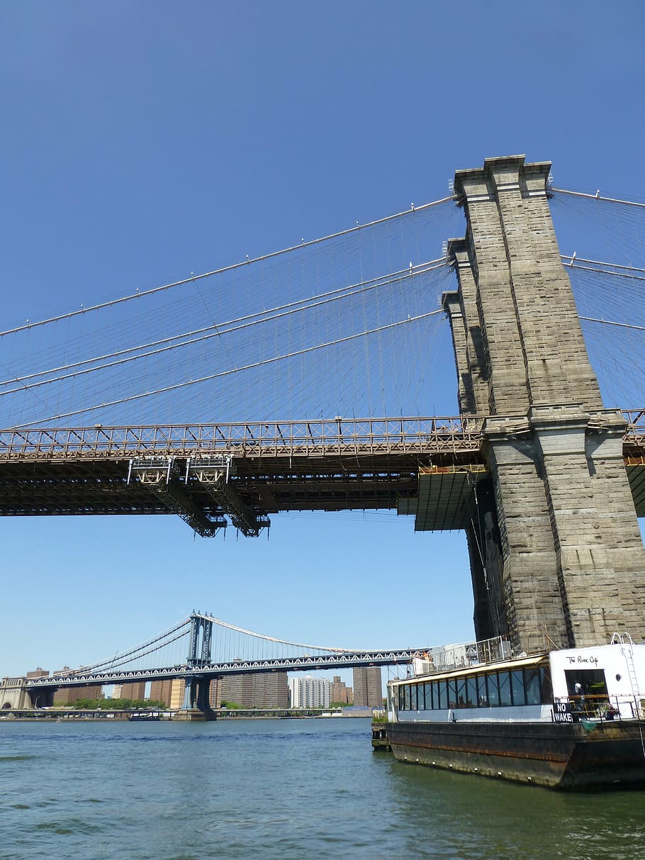 brooklyn bridge, new york, east river, boot, bridge, water, usa, america, until apple, built structure