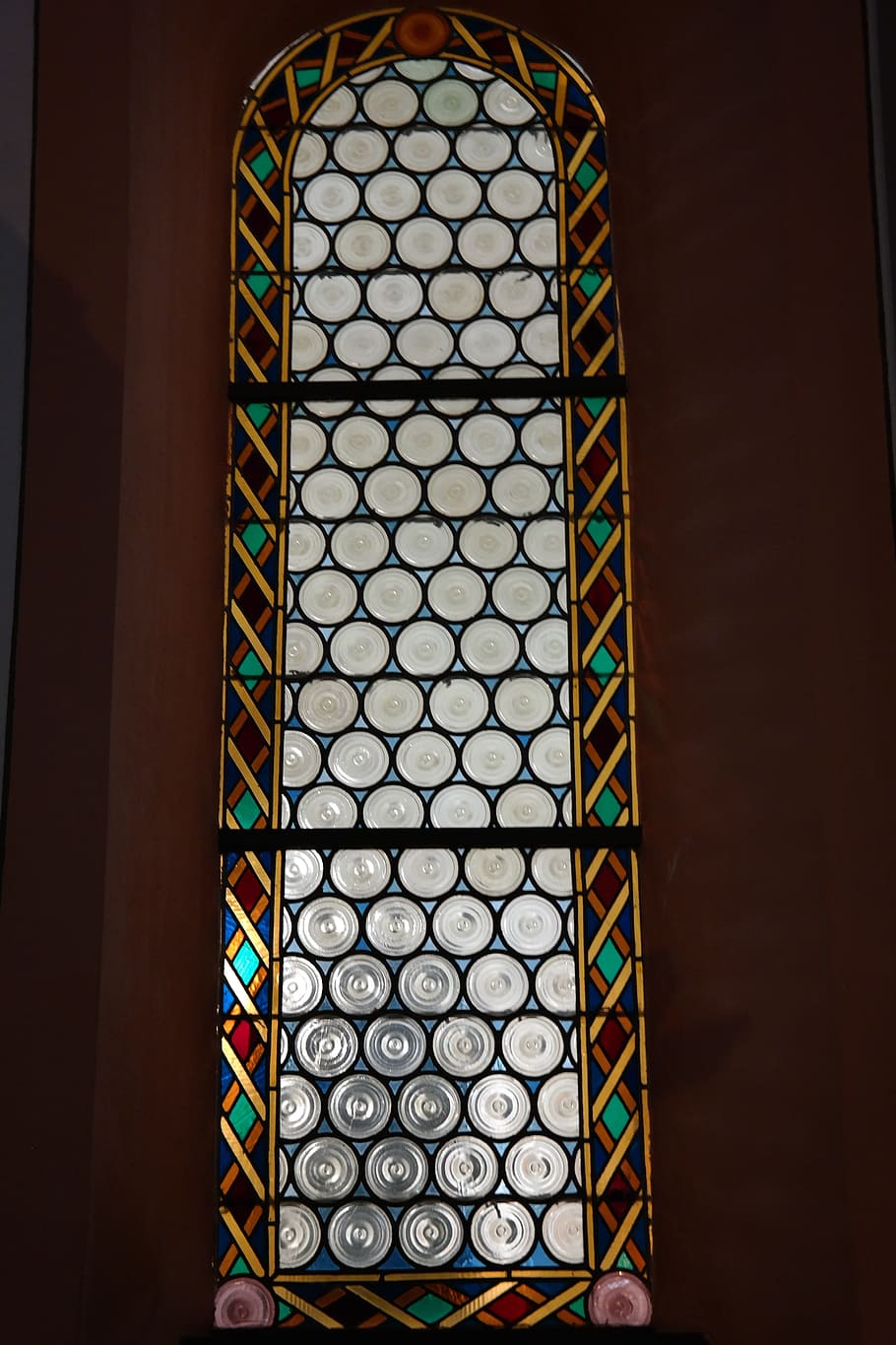 ventana de la iglesia, acristalamiento de babosas, sobre, vidrio redondo, historizado, arandela, placa umbilical, licaón, fondo de la botella, vidrio