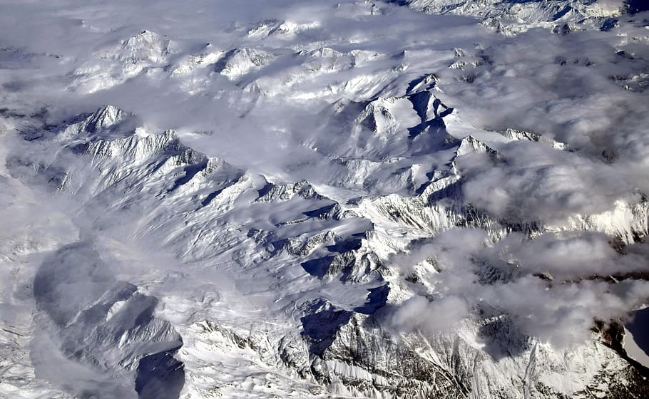 alpine, mountains, snow, landscape, nature, winter, height, mountain landscape, clouds, fog banks