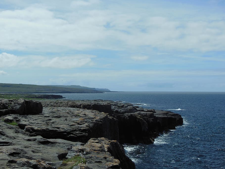 gray, brown, cliff, front, body, water, daytime, Travel, Ireland, Coast