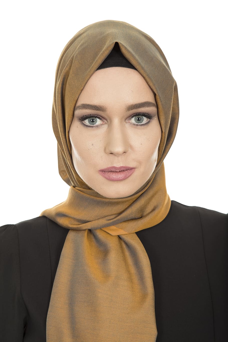 woman, wearing, brown, hijab headdress, hijab, head cover, hair, scarf, women's, long hair