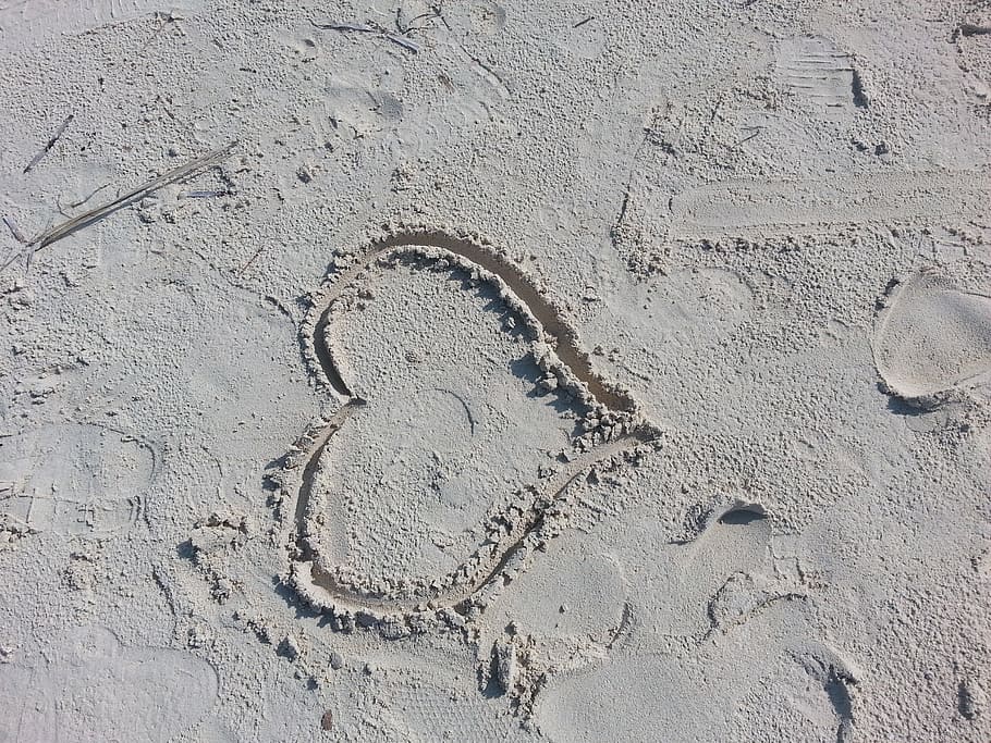 love, heart, sand, land, beach, day, high angle view, art and craft, nature, footprint
