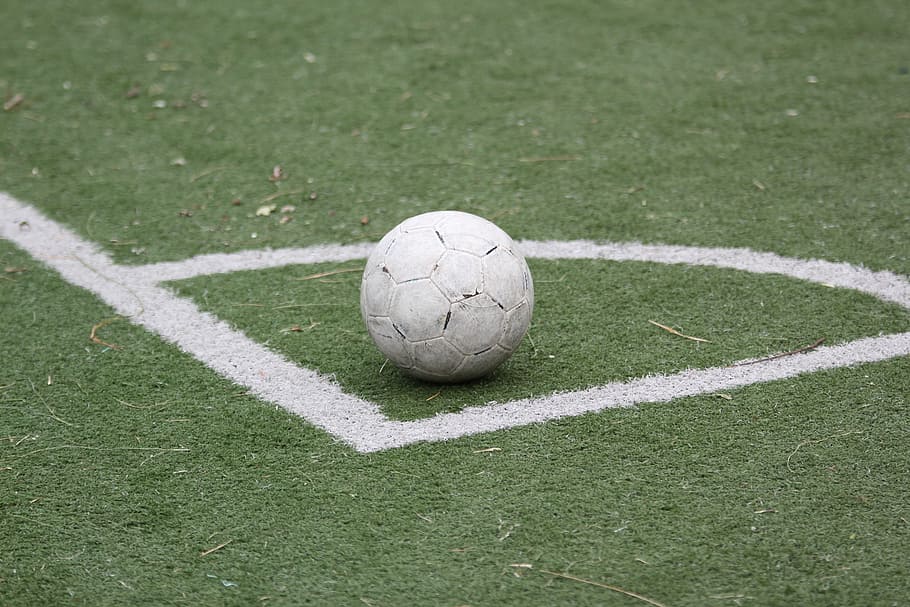 soccer ball, grass, football, ball, playground, line, harmony, balance, soccer, team sport