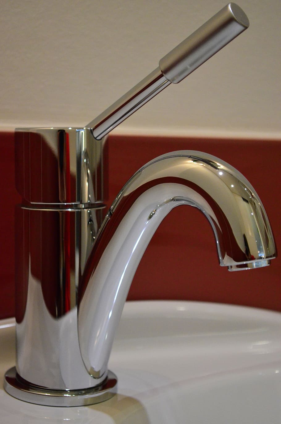 faucet, valve, mixer tap, bathroom, bathroom sink, bathroom fixtures, indoors, close-up, red, household equipment