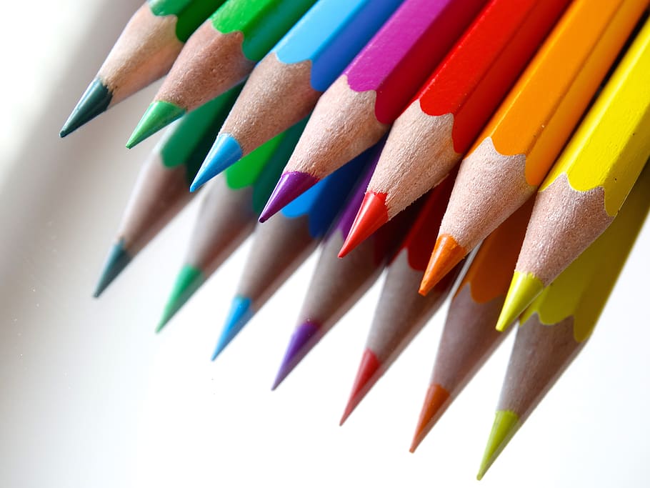 seven, assorted-color painting pens, colored pencils, colour pencils, mirroring, color, paint, draw, multi colored, pencil