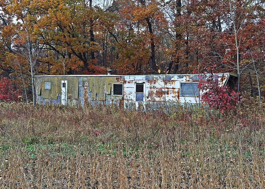 Trailer, Mobile Home, Abandoned, Old, abandoned old, woods, rural Scene, nature, autumn, outdoors