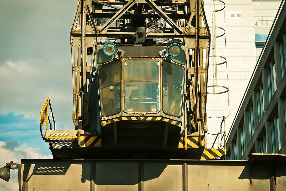 crane, load crane, crane systems, lifting crane, lift loads, industry, port, industrial crane, düsseldorf, blue