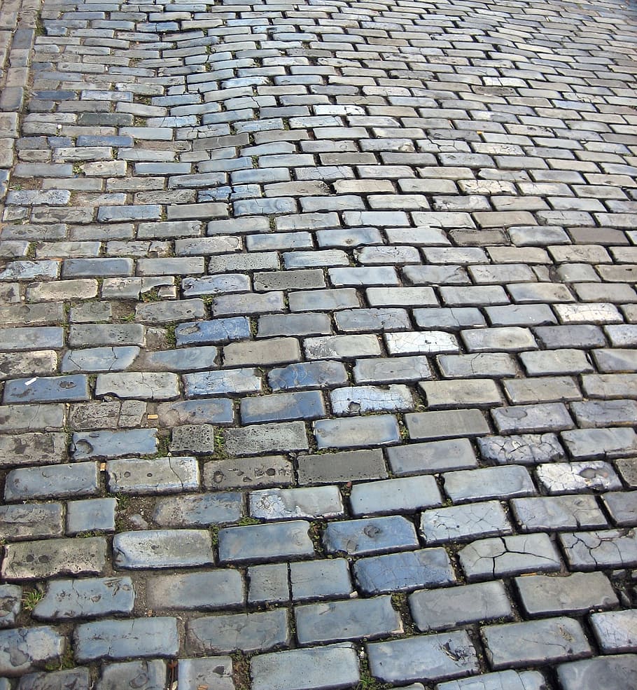 lantai bata abu-abu, batu bulat, jalan, batu bata, permukaan, trotoar, perkotaan, batu, tekstur, bata