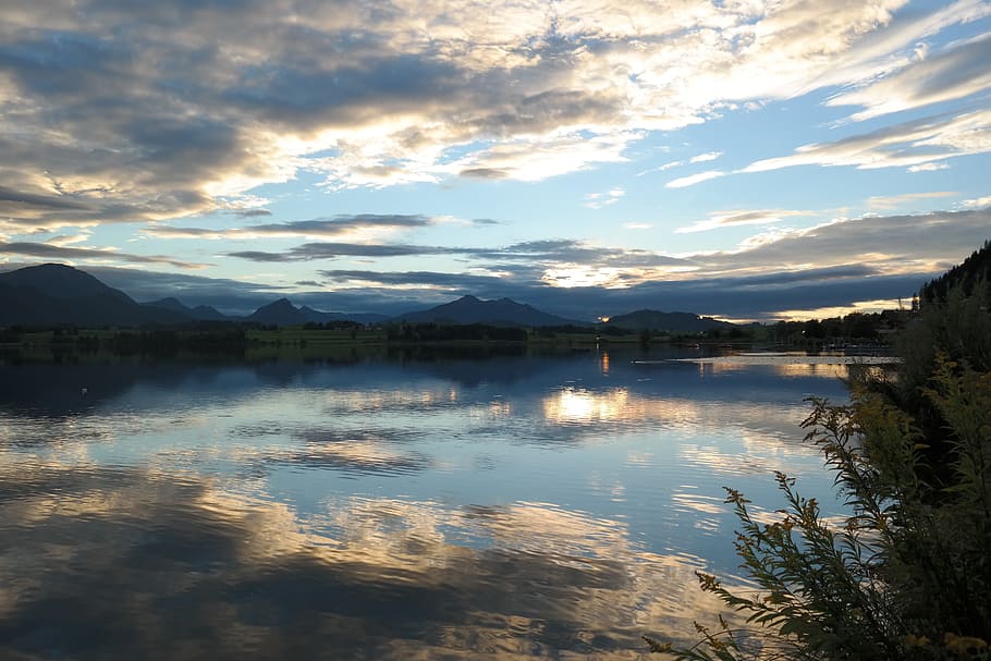 lake, reflections, mountain panorama, panorama, mountains, allgäu, recovery, quiet, relaxation, nature