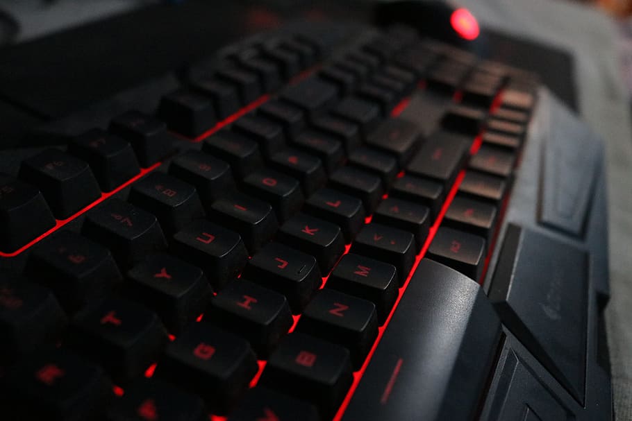 teclado, rojo, master más fresco, octanaje, retroiluminado, tecnología, primer plano, ninguna gente, equipo informático, color negro