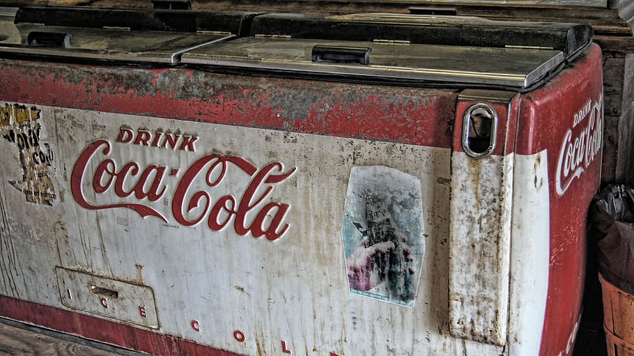 branco, vermelho, congelador de coca-cola, coca-cola, vintage, bebida, refresco, refrigerante, frio, legal