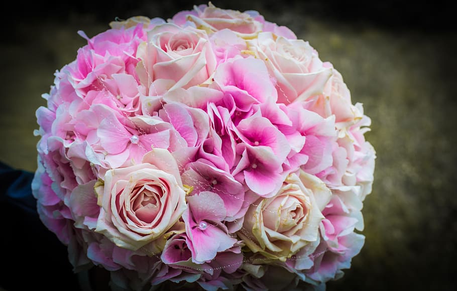 closeup, pink, flower, wedding, bridal bouquet, bouquet, roses, flowers, marry, wedding bouquet