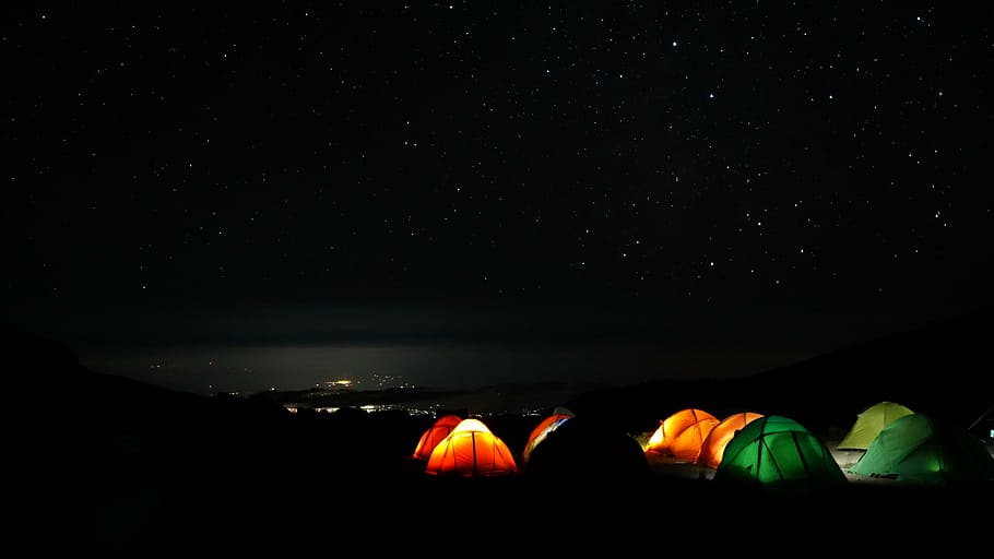 tents under stars, kilimanjaro, mountain, barranco camp, night, long exposure, star - space, space, sky, nature