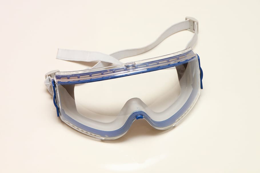 biru, putih, kacamata salju, anti-kabut, anti gores, lapisan, mata, kacamata, perlindungan, keselamatan