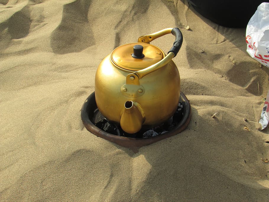 tea, kettle, saudi, sand, high angle view, sunlight, land, shadow, day, nature