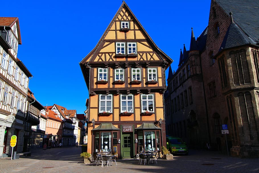 fachwerkhäuser, middle ages, Middle Ages, fachwerkhäuser, historically, architecture, quedlinburg, world heritage, street, half-Timbered, europe