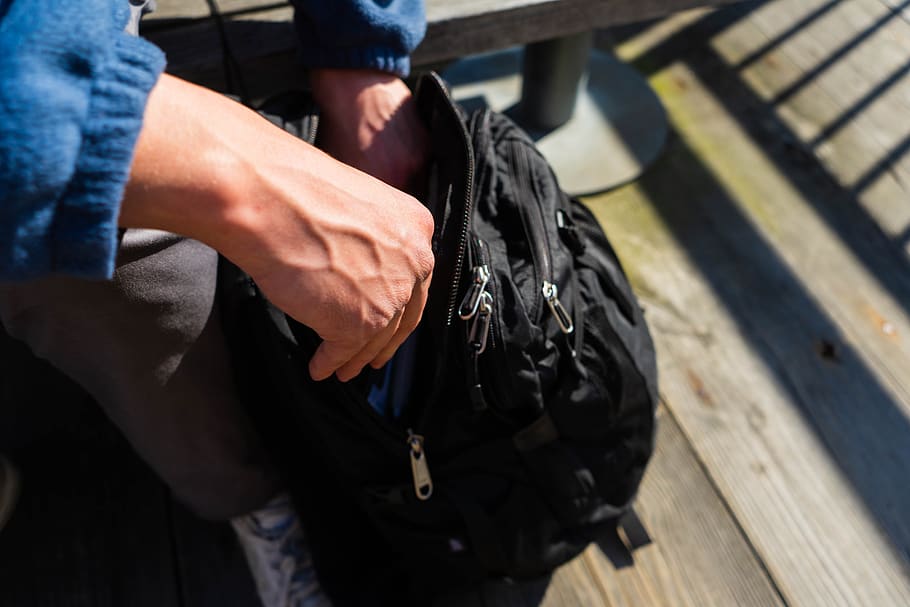 hands, backpack, travel, bag, close up, person, case, zipper, outdoors, man