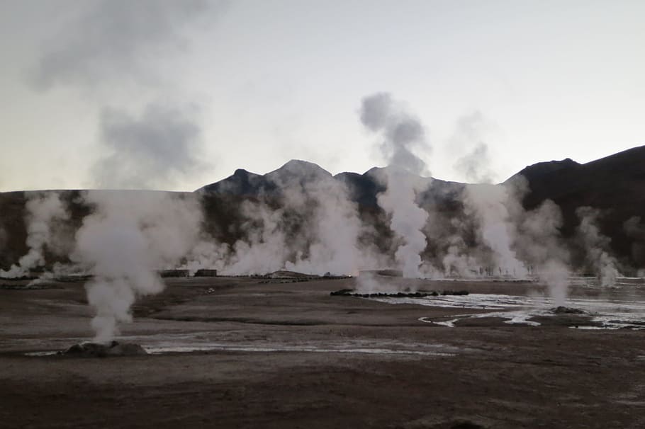 geysers el tatio, chile, smoke, fields, mountains, smoke - physical structure, geology, steam, hot spring, physical geography