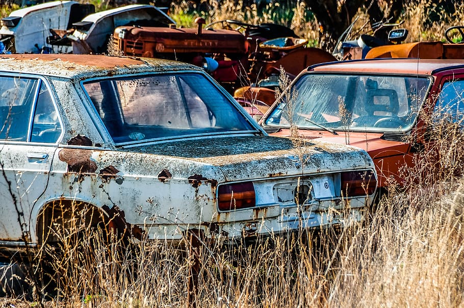 automóvil, abandonado, oxidado, transporte, ruina, rotura, auto casse, urbex, coche, desgastado