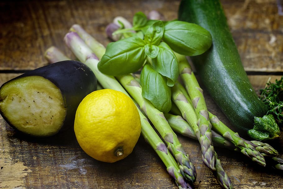 espargos, legumes, limão, abobrinha, mediterrâneo, saudável, comida, cozinhar, verde, comer
