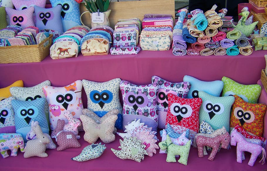 assorted, color owl, plush, toy collection, toppings, crafts, unloading fair, shelf, variation, in a row
