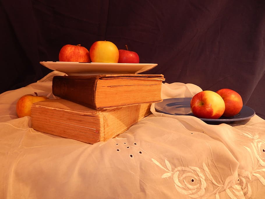 the attempt, still life, books, fruit, food, healthy eating, food and drink, wellbeing, orange color, freshness