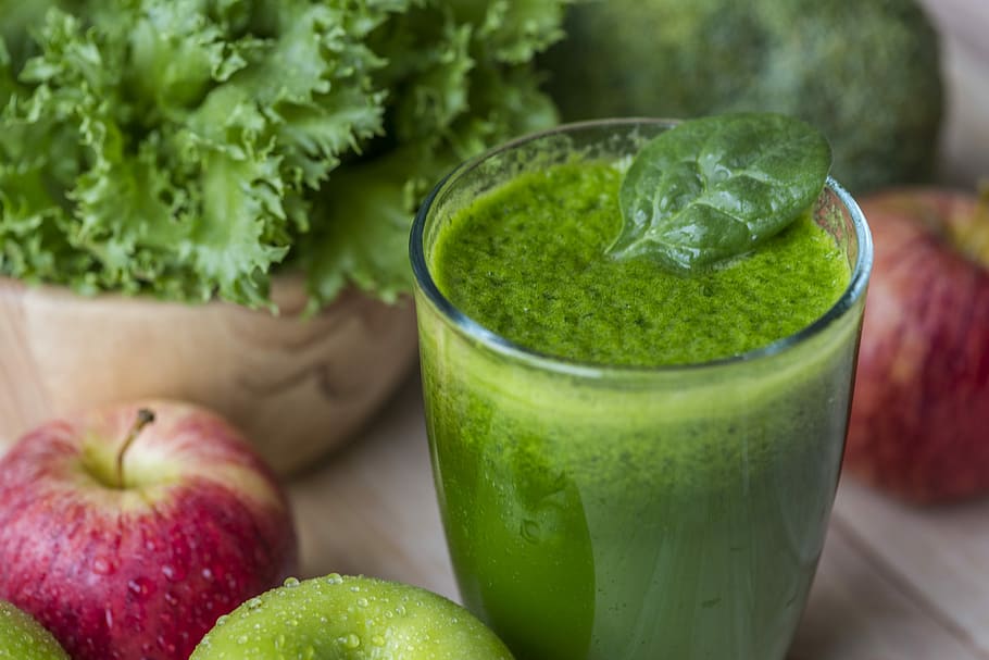 penuh, gelas, hijau, buah, kocok, antioksidan, apel, minuman, brokoli, closeup