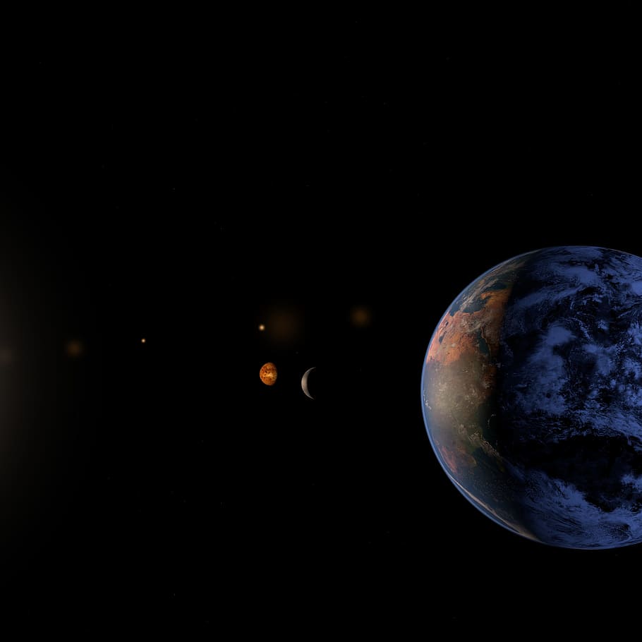 planets, earth, space, universe, blue planet, solar system, astronomy, planet, moon, night