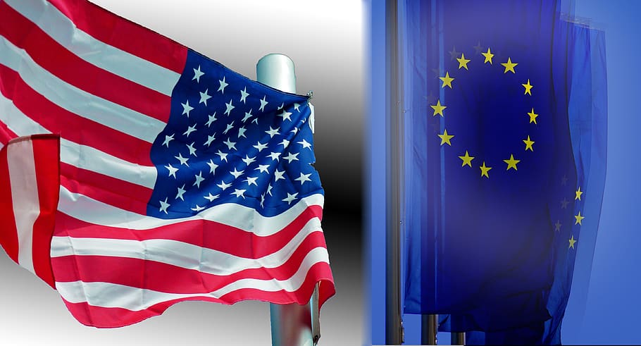Amerika Serikat, Eropah, bendera, usa vs, Amerika, benua, kerja, konflik, Demokratie, sumber daya mineral