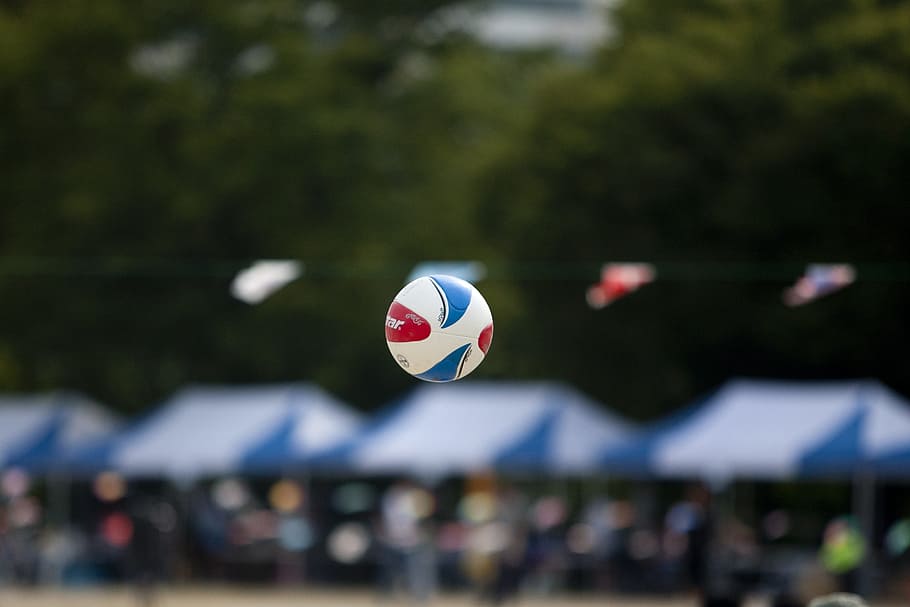 athletic, foot volleyball, ball, foot ball, goji, sport, incidental people, focus on foreground, flying, day