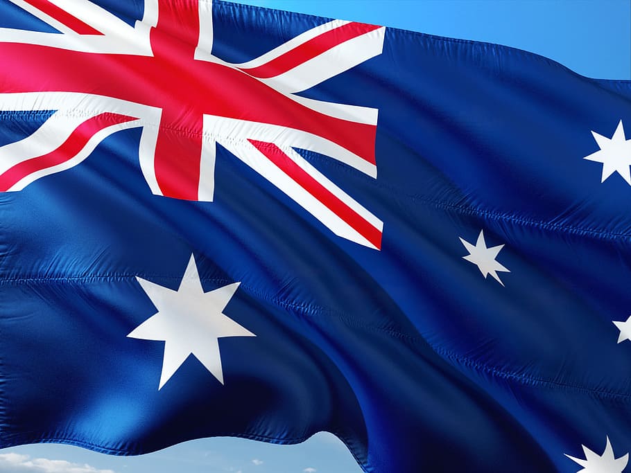 blue, red, white, star print flag, international, flag, australia, star shape, patriotism, shape