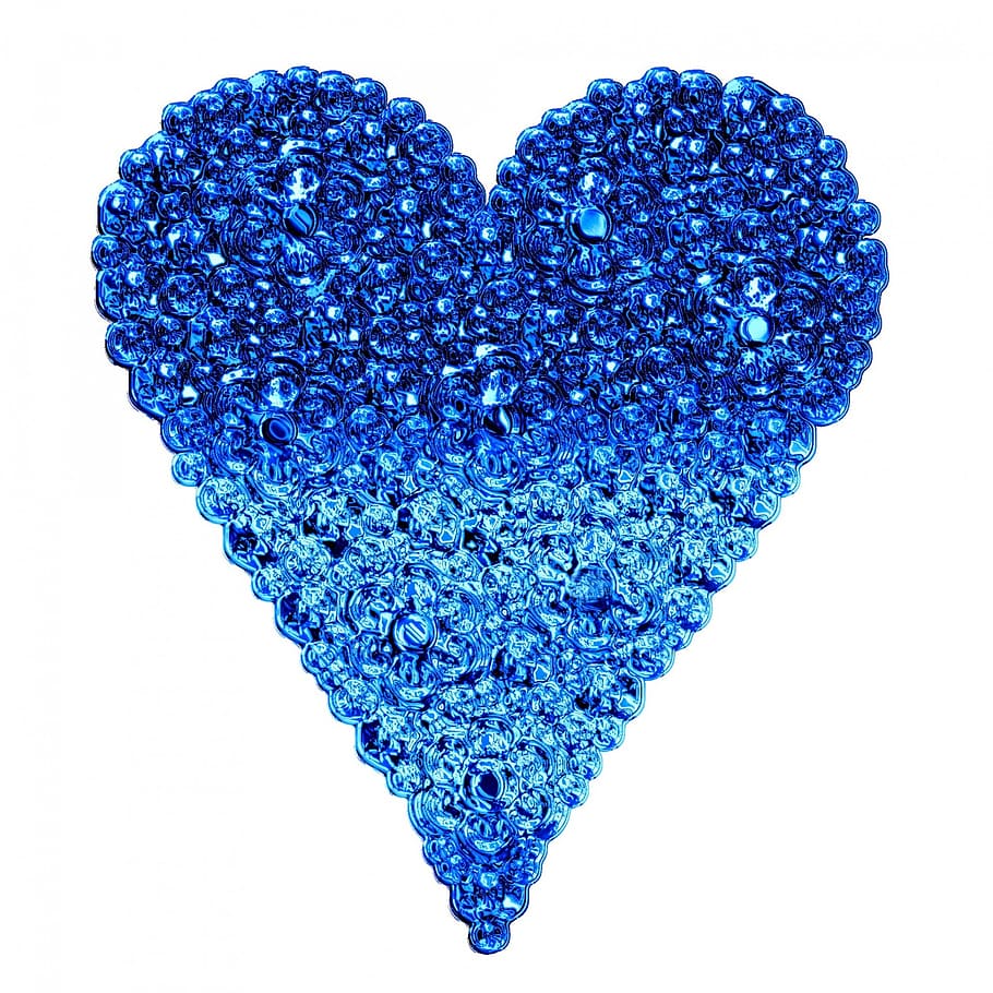 ilustrasi hati biru, hati, bentuk, biru, kristal, batu, bersinar, mengkilap, halus, permukaan