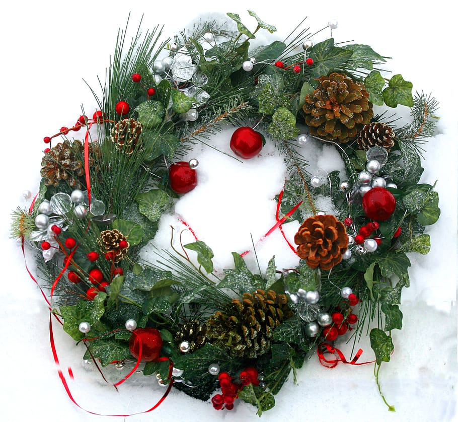 christmas, garland, snow, decoration, wreath, december, xmas, decorations, cold, celebration