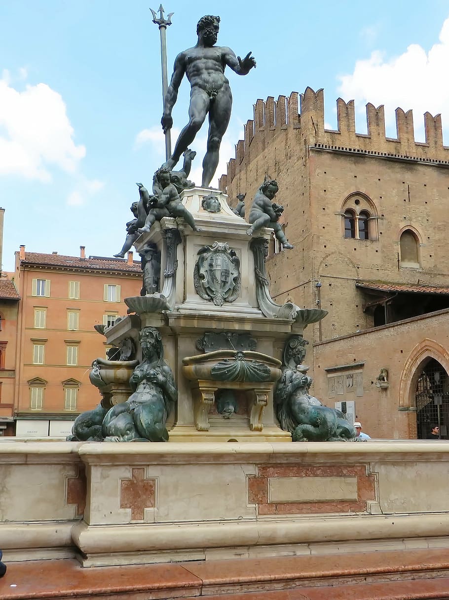 itália, bolonha, fonte, netuno, tridente, maserati, gianbologna, estátua, bronze, escultura