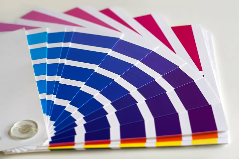 purple, white, paper fan, print, colors, cmyk, stencil, desktop publishing, printing house, composition