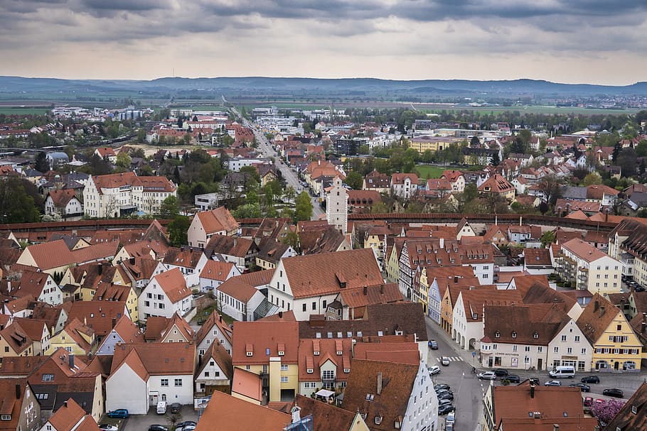 Nördlingen, City, Truss, homes, architecture, building, facade, sky, clouds, old town
