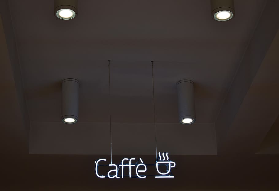 コーヒーハウス, ショップ, カフェ, ストア, 看板, ライト, ランプ, デザイン, 天井, 照明付き