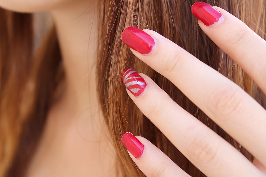 close, view, women, red, polished, fingernails, close up, women's, nail polish, fingers