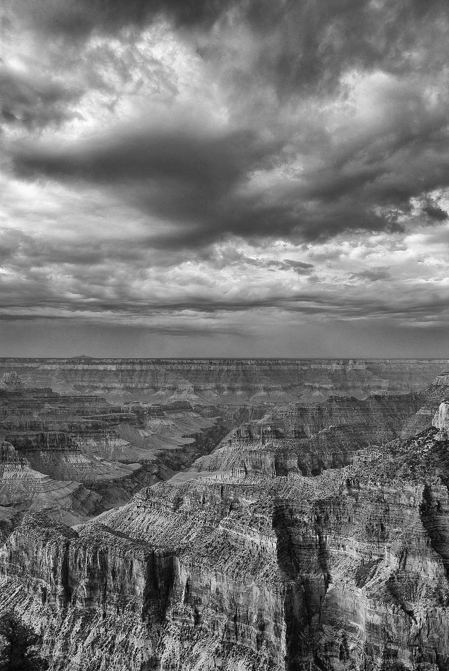 grand canyon, bw, badai, menyenangkan, langit, rim utara, arizona, hitam, suasana hati, taman nasional
