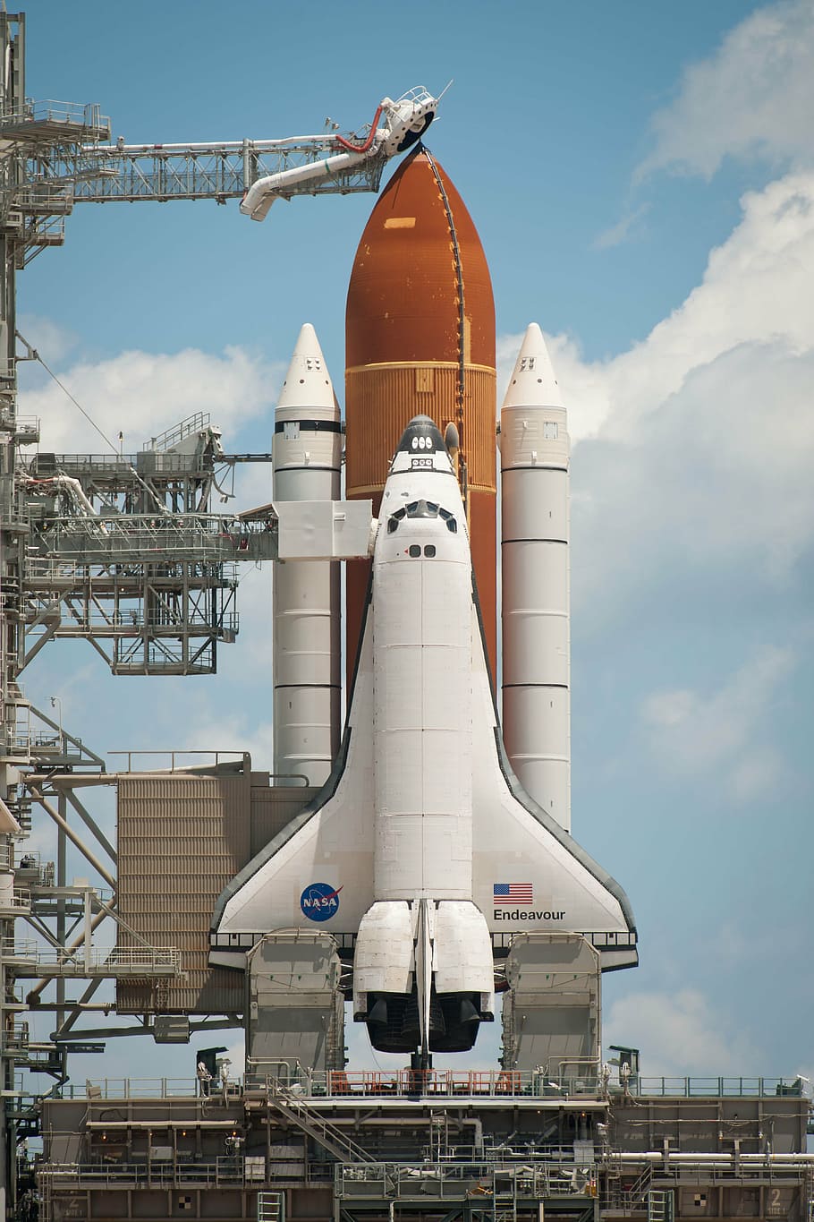brown, white, space rocket, clouds, space shuttle, endeavour, shuttle, space, pre-flight, launch