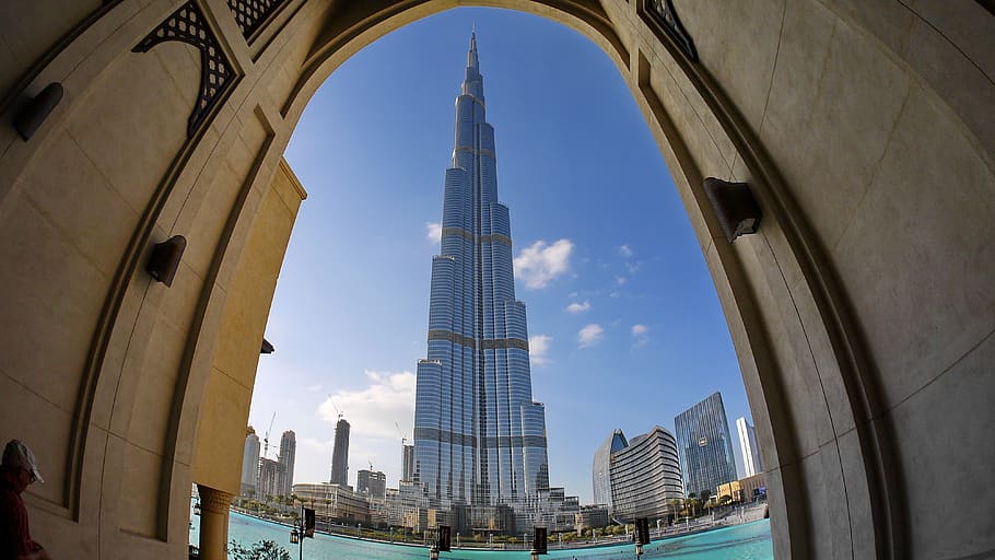 high-rise, building, daytime, dubai, desert, burj kalifa, emirates, holiday, architecture, built structure