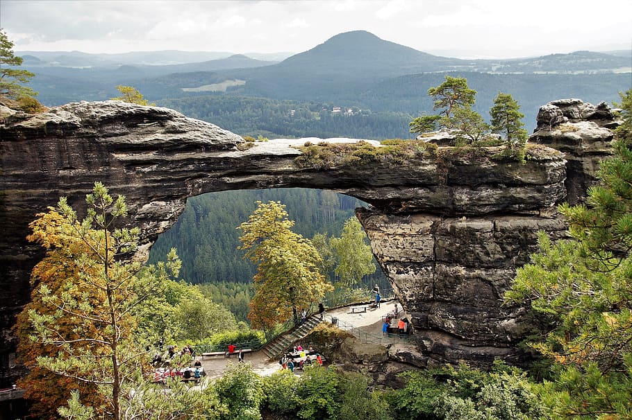 pravcice gate, 체코 스위스, 체코, 자연, 사암, 사암 바위, 관광 여행, 전망, 나무가 우거진 풍경, 파노라마