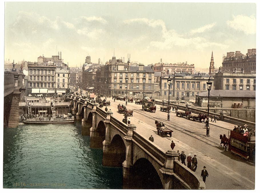 Jembatan Glasgow, Cityscape, jembatan, foto, glasgow, Britania Raya, historis, lama, domain publik, skotlandia